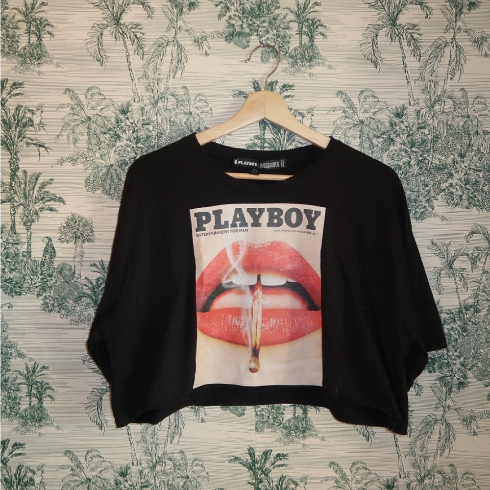 PLAYBOY Black Graphic Cropped Tee